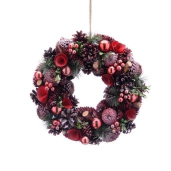 36cm pinecones and rose gold baubles wreath in box