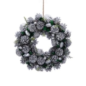36cm silver pinecone wreath in box