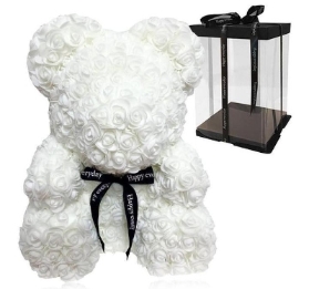 White Rose Bear   Artificial Foam Roses